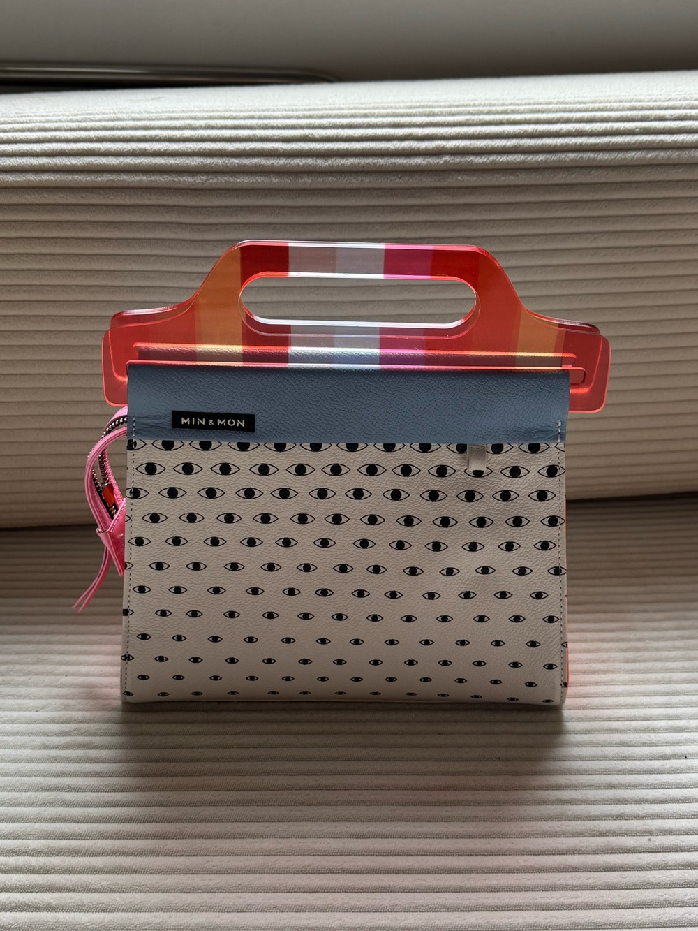 Min & Mon Pink Acrylic Handle Eye-Print Handbag